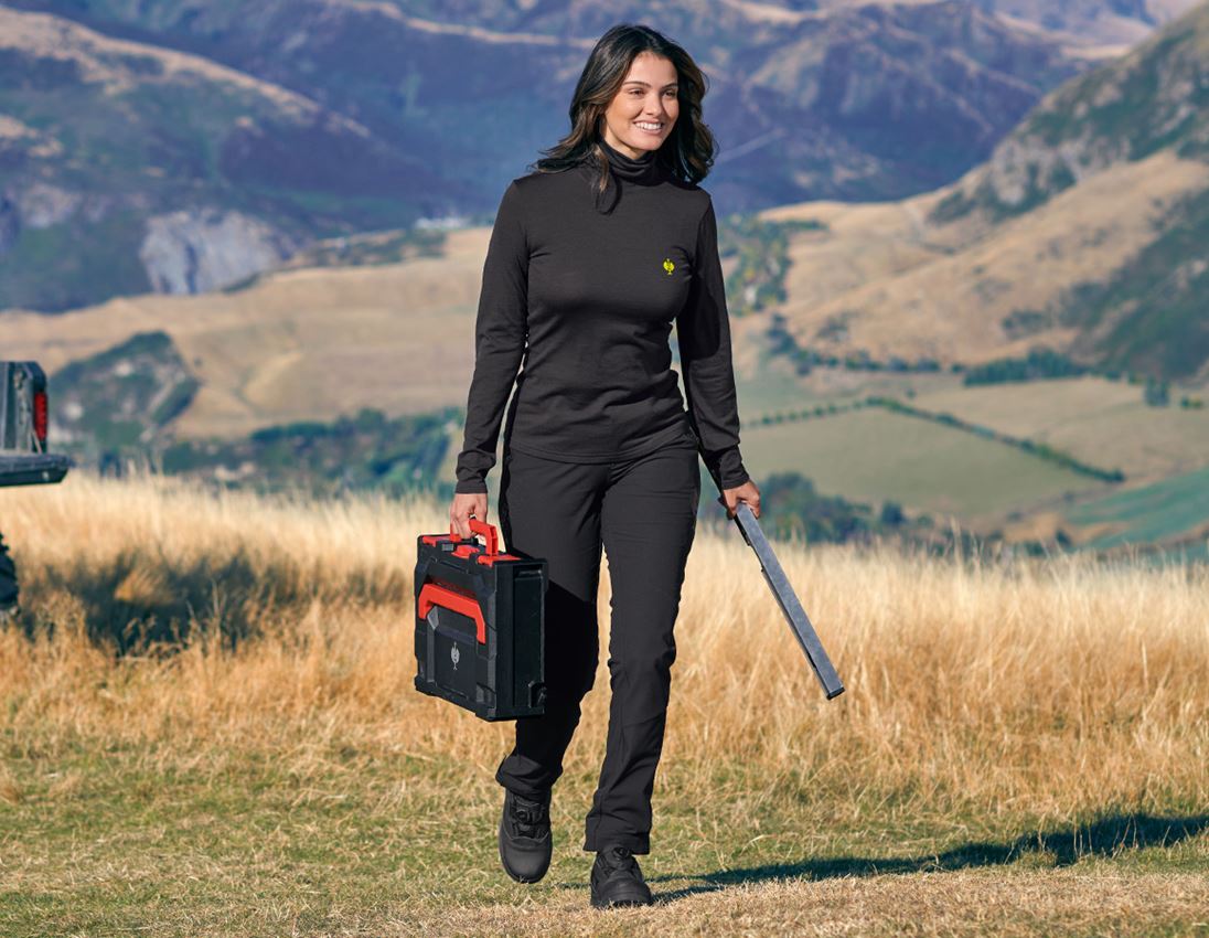 Topics: Turtle neck shirt Merino e.s.trail, ladies' + black/acid yellow 1