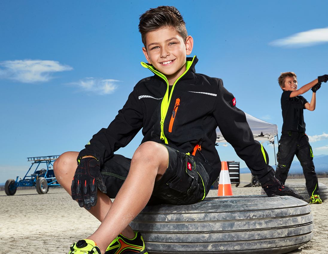 Jackets: Softshell jacket e.s.motion 2020, children's + black/high-vis yellow/high-vis orange 2