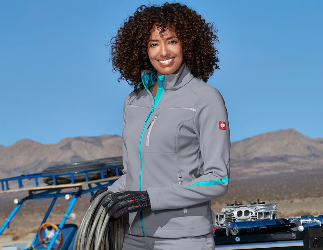 Work Jackets: Softshell jacket e.s.motion 2020, ladies' + platinum/capri