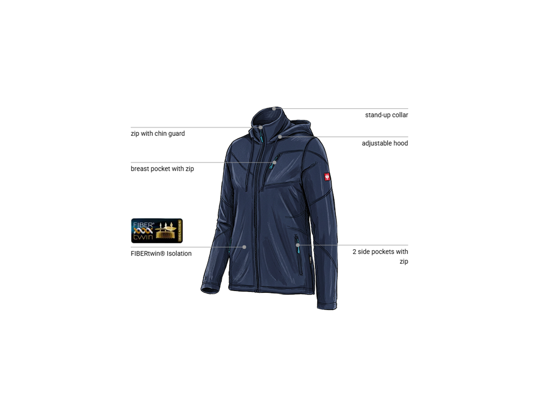 Work Jackets: Hooded fleece jacket e.s.motion 2020, ladies' + navy 1