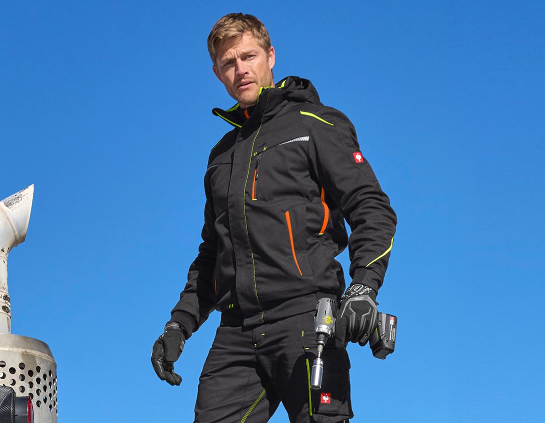 Work Jackets: Winter softshell jacket e.s.motion 2020, men's + black/high-vis yellow/high-vis orange 1