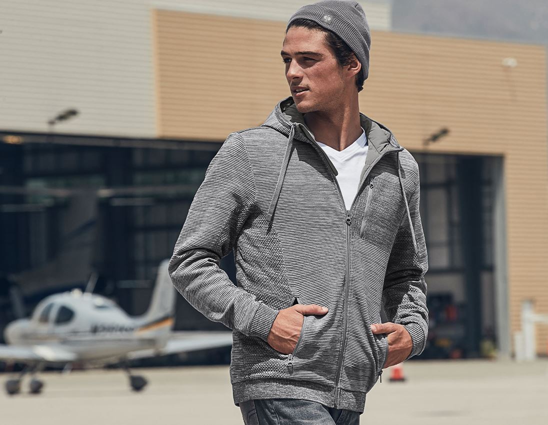 Work Jackets: Windbreaker hooded knitted jacket e.s.motion ten + granite melange