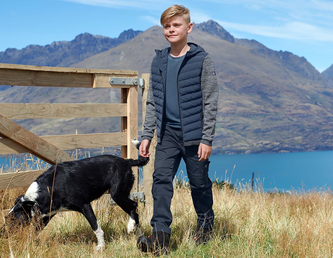 Beklædning: Hybrid hættestrikjakke e.s.motion ten,børn + skifferblå melange 1