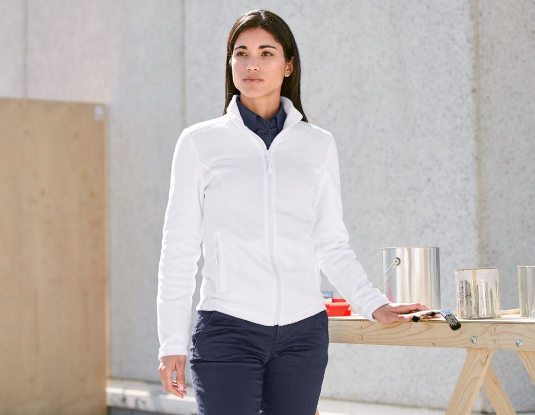 Work Jackets: e.s. Fleece jacket CI, ladies' + white