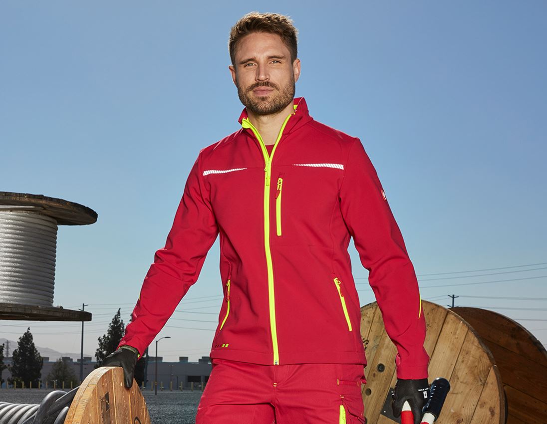 Clothing: SET: Softshell jacket e.s.motion 2020 + hoody + fiery red/high-vis yellow