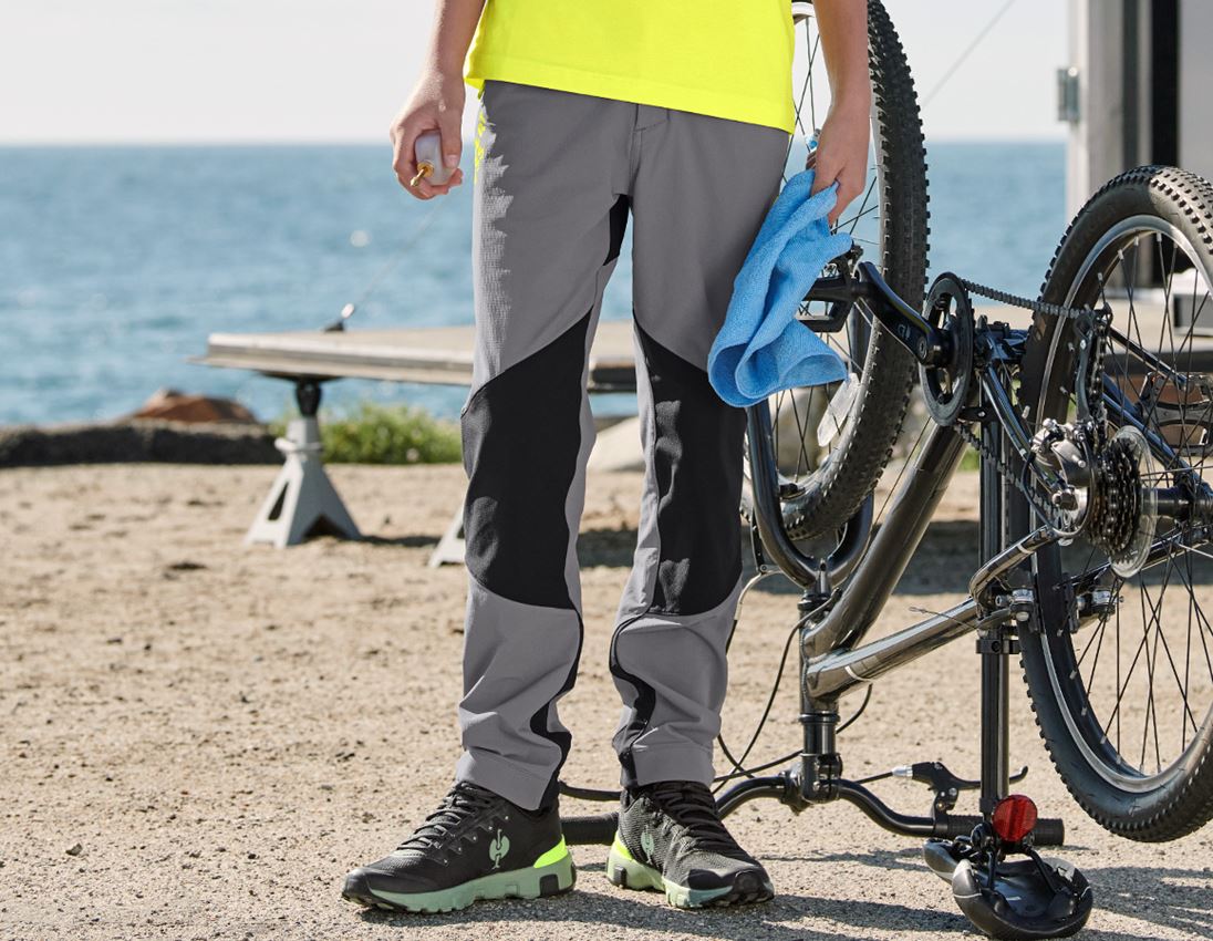 Clothing: Functional trousers e.s.trail, children's + basaltgrey/acid yellow