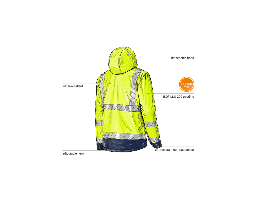 Work Jackets: High-vis winter softshell jacket e.s.line.core + high-vis yellow/navy 2