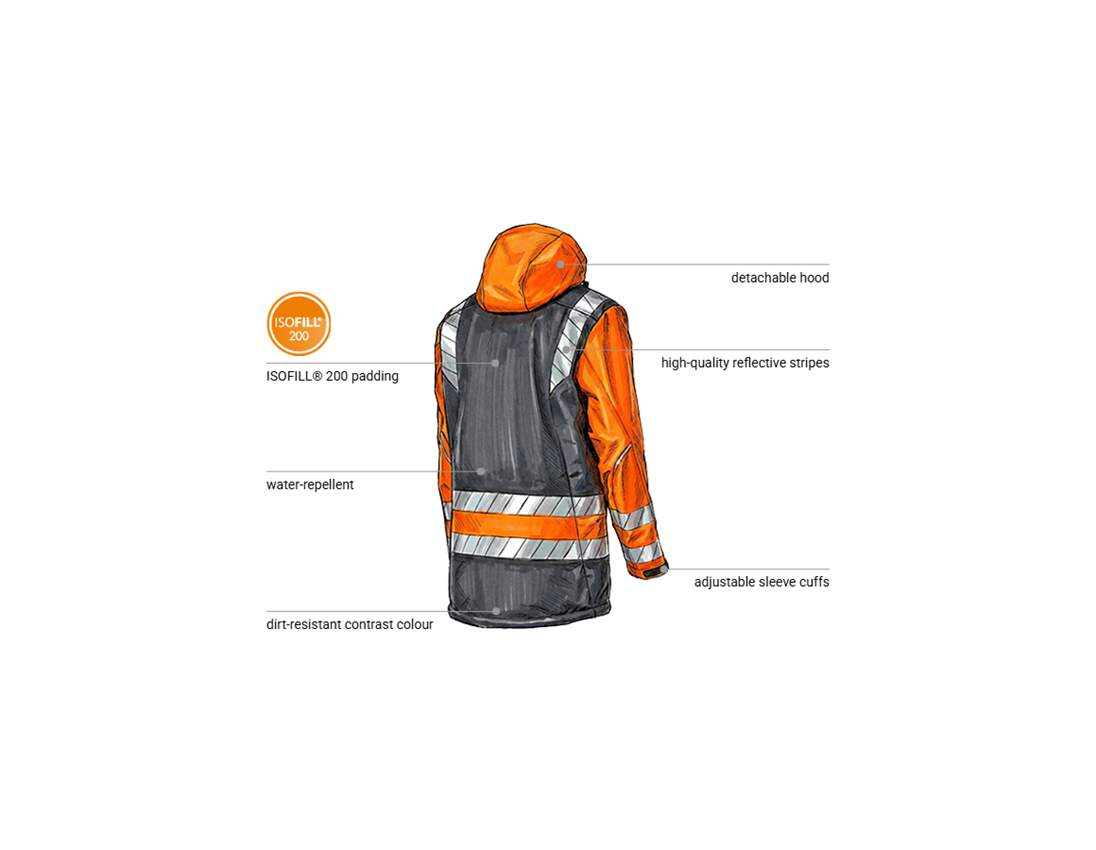 Work Jackets: High-vis winter softshell parka e.s.motion 24/7 + anthracite/high-vis orange 2