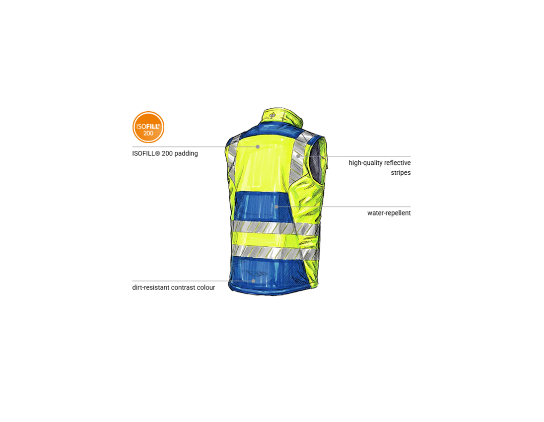 Work Body Warmer: High-vis winter softsh. bodywarmer e.s.motion 24/7 + royalblue/high-vis yellow 2