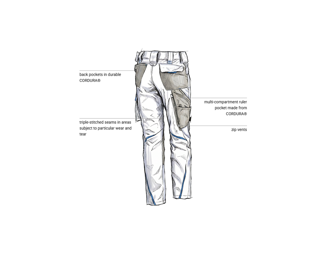 Clothing: Ladies' trousers e.s.motion 2020 + white/gentianblue 2