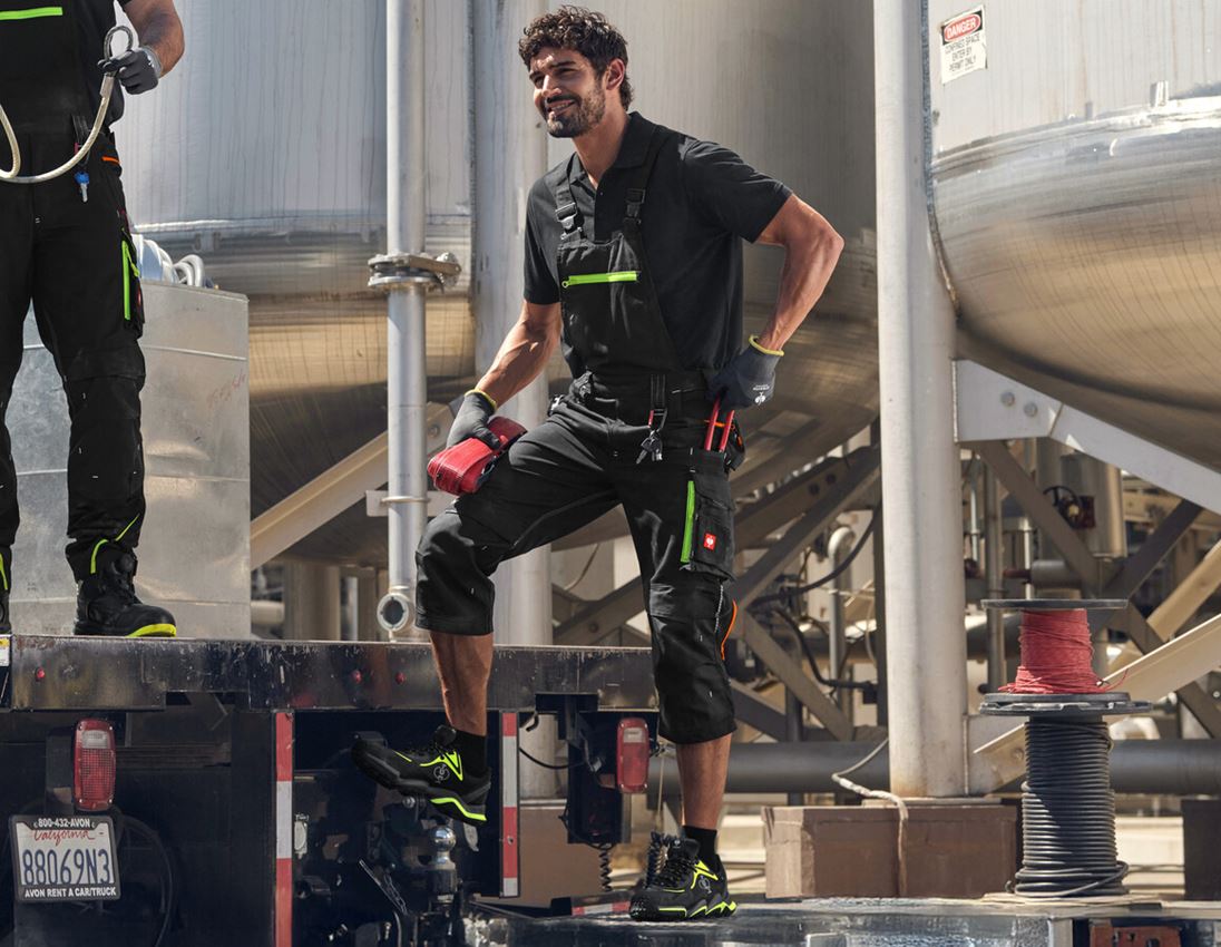 Work Trousers: 3/4 bib & brace e.s.motion 2020 + black/high-vis yellow/high-vis orange