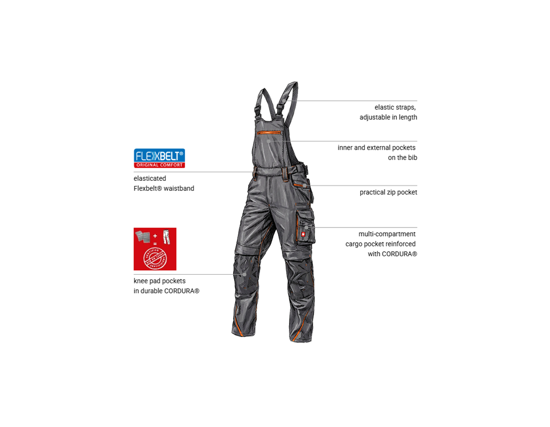 Topics: Bib & brace e.s.motion 2020 + anthracite/high-vis orange 1