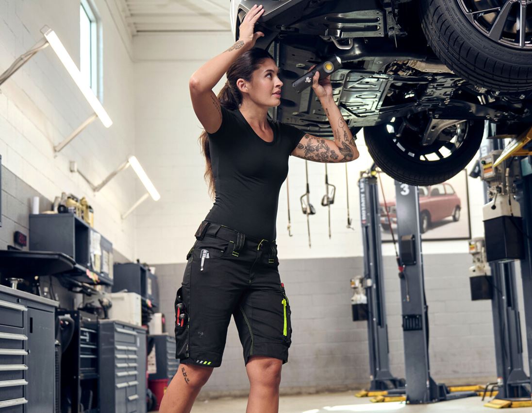 Work Trousers: Shorts e.s.motion 2020, ladies' + black/high-vis yellow/high-vis orange 2