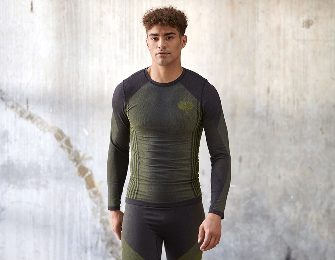 Vintertilbehør: Funktions-longsleeve e.s.trail seamless - warm + sort/syregul