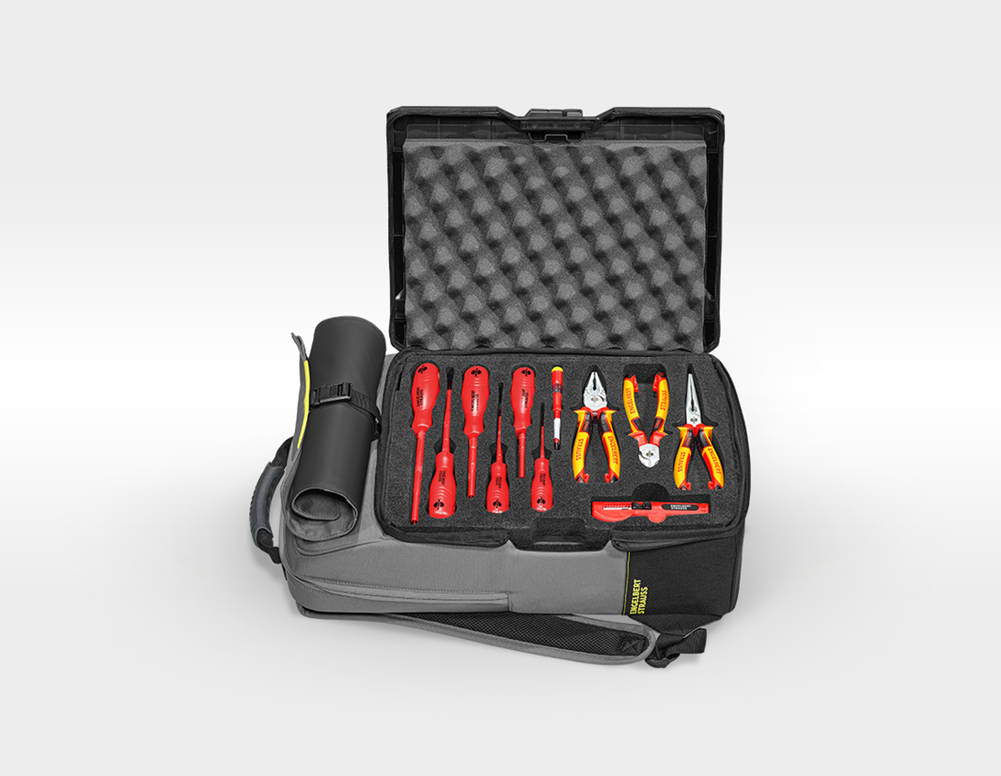 STRAUSSbox System: Indlæg Elektro Classic + STRAUSSbox rygsæk + basaltgrå/syregul