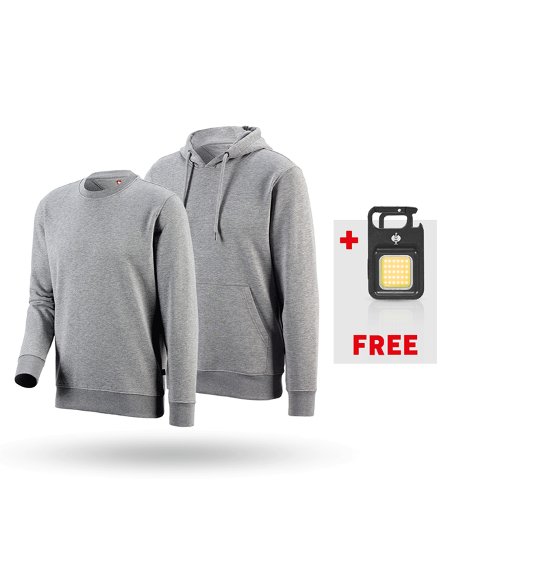 Shirts, Pullover & more: SET: e.s. Hoody sweatshirt+ Sweatshirt poly cotton + grey melange