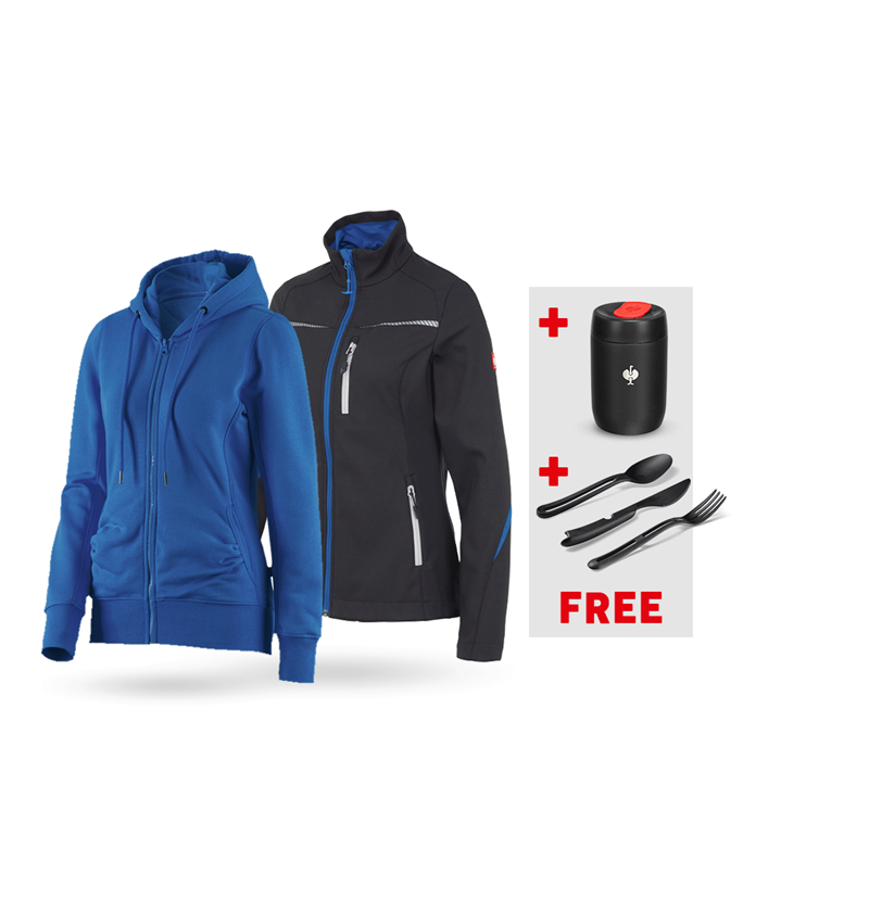 Clothing sets: SET: Softshell jacket + Hoody sweatjacket, ladies' + graphite/gentianblue