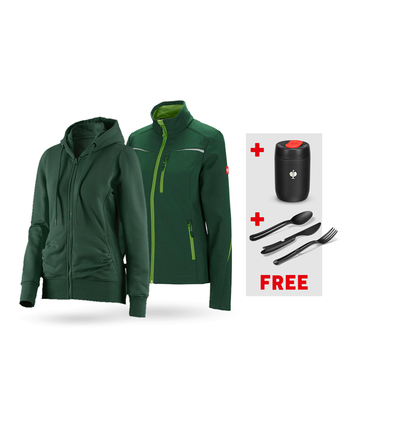 Clothing sets: SET: Softshell jacket + Hoody sweatjacket, ladies' + green/seagreen