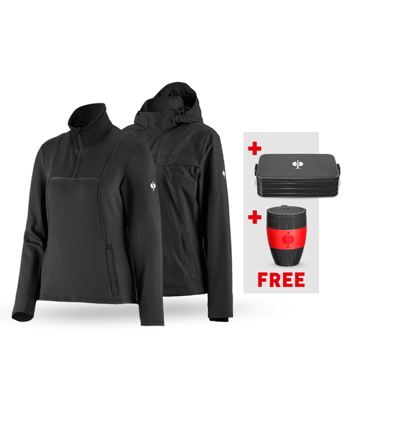 Clothing sets: SET: Rain jacket + Funct. Troyer e.s.concrete, l. + black