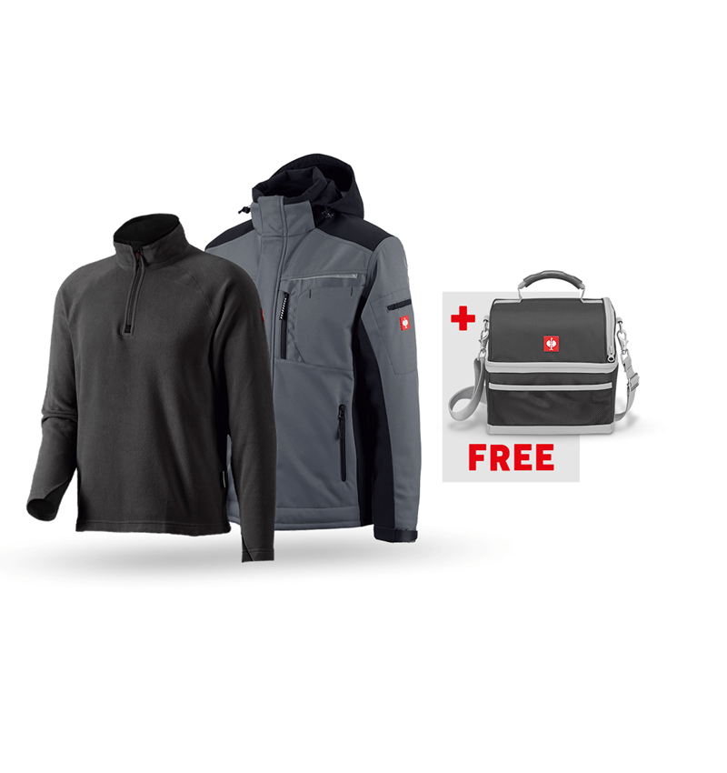 Clothing: SET:Softshell jacket e.s.motion+microfleece troyer + grey/black