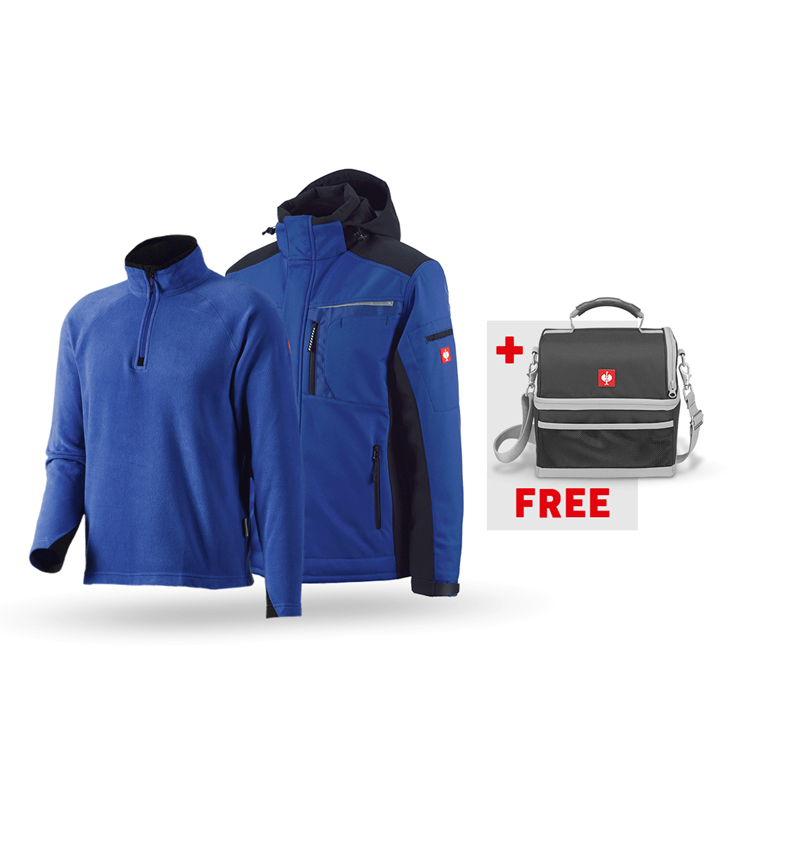 Clothing: SET:Softshell jacket e.s.motion+microfleece troyer + royalblue/black