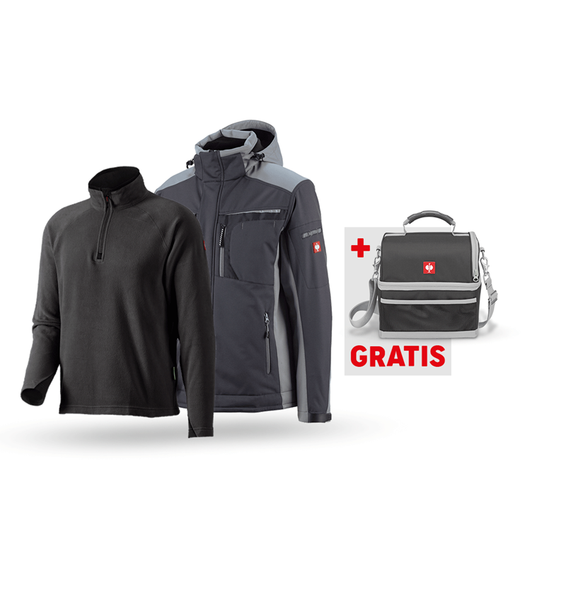 Beklædning: SÆT: Softshelljakke e.s.motion + microfleecetrøje + grafit/cement