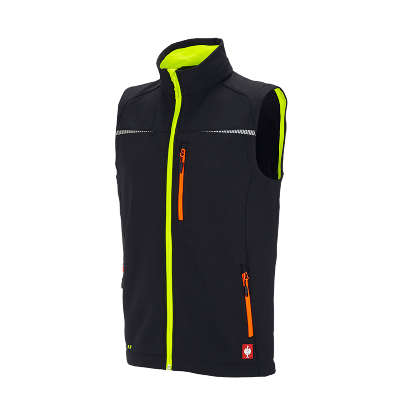 Arbejdsveste: Softshellvest e.s.motion 2020 + sort/advarselsgul/advarselsorange 2