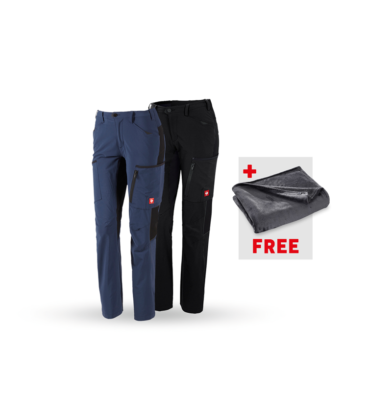 Clothing: SET: 2x Cargo trousers e.s.vision stretch, ladies' + deepblue