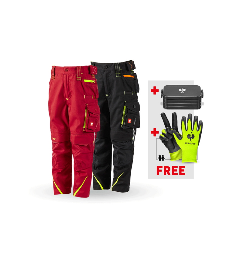 Trousers: SET: 2x children’s trousers e.s.motion 2020 + fiery red/high-vis yellow