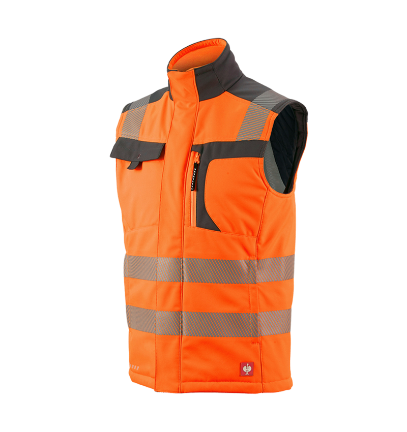Work Body Warmer: High-vis softshell bodywarmer e.s.motion + high-vis orange/anthracite