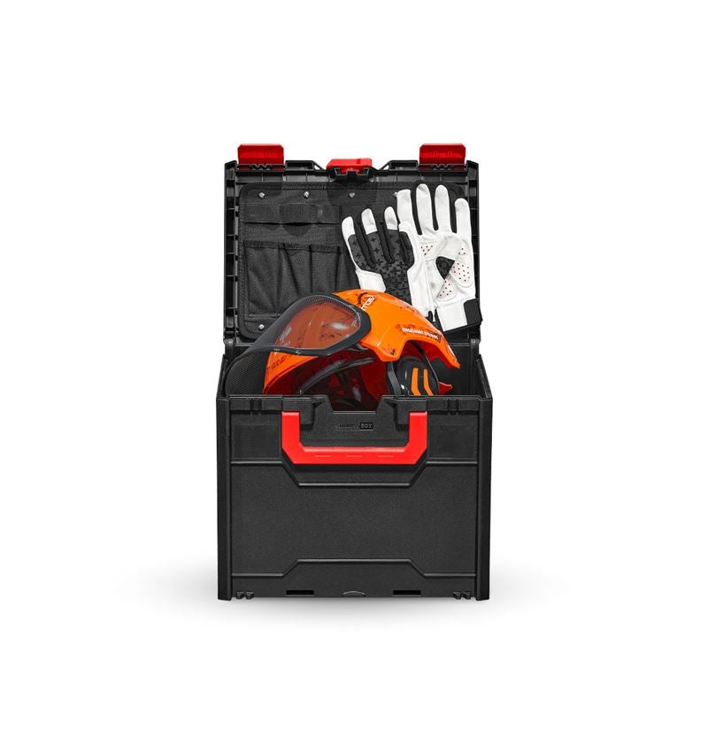 Større gaver: SÆT: Skovarb.hjelm Protos + STRAUSSbox 340 midi + advarselsorange woodprint