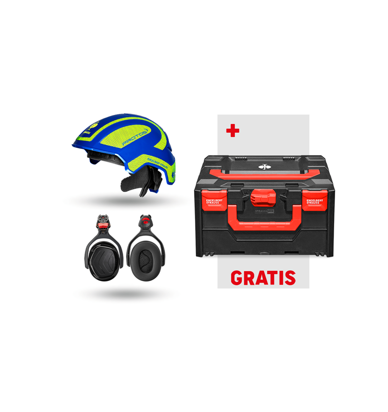 Arbejdsbeskyttelse: Sikkerhedssæt Protos + GRATIS STRAUSSbox 215 + kornblå/advarselsgul