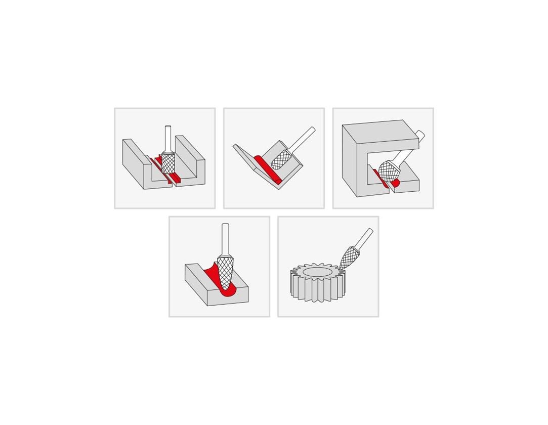 Drills: e.s. Hard metal burrs with bevel toothing 3