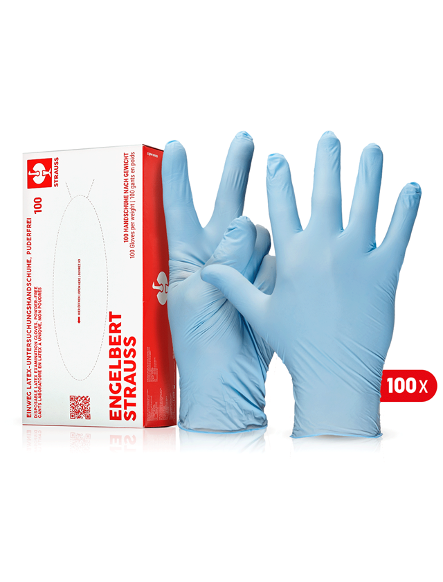 Coated: Disposable latex examination gloves, powder-free + blue