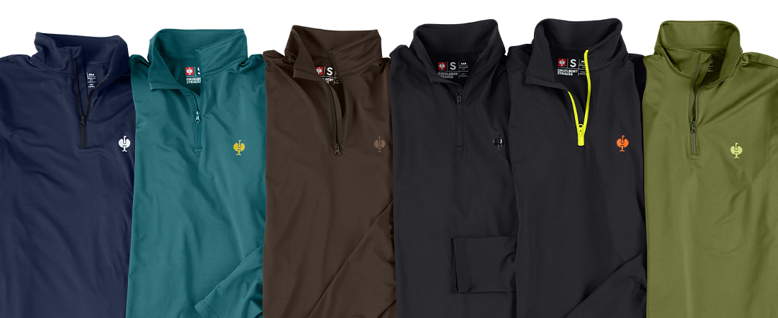 Tre mænd iført forskellige outfitkombinationer fra kollektionen e.s.trail.