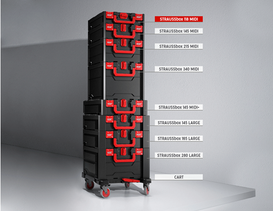 Ansicht 1, STRAUSSbox 118 midi, schwarz/rot