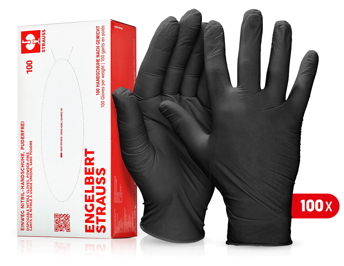 Einweghandschuhe: Einweg Nitril-Handschuhe, puderfrei + schwarz