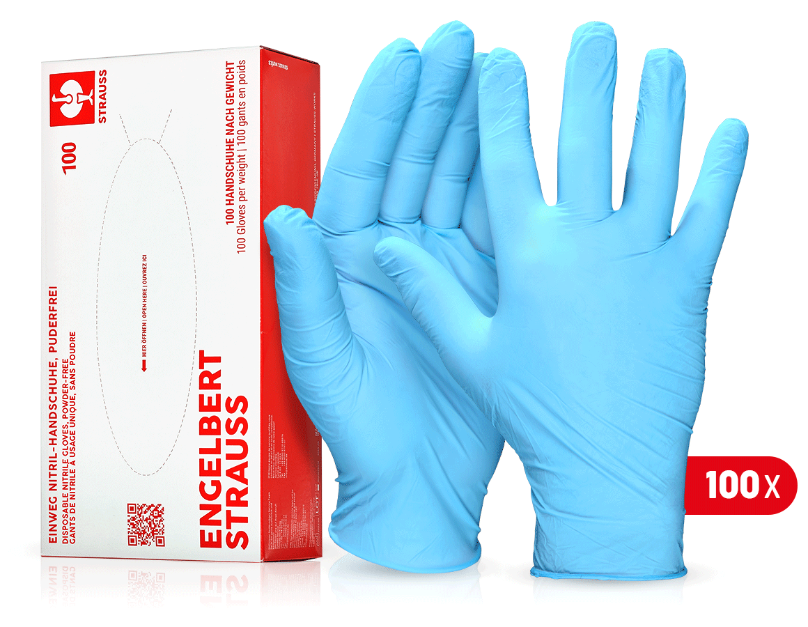 Einweghandschuhe: Einweg Nitril-Handschuhe, puderfrei + blau