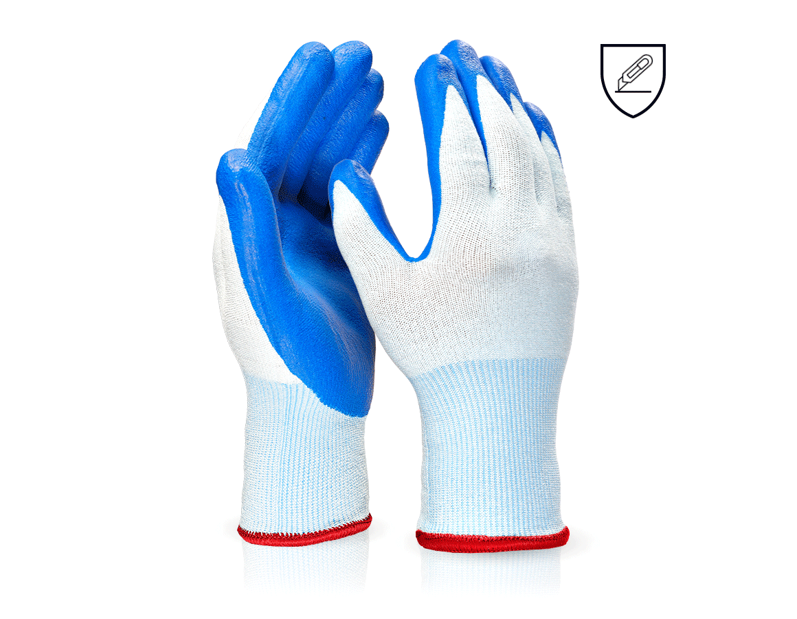 Coated: Nitrile cut protect. gloves evertouch Cut C Food + blue/lightblue-melange