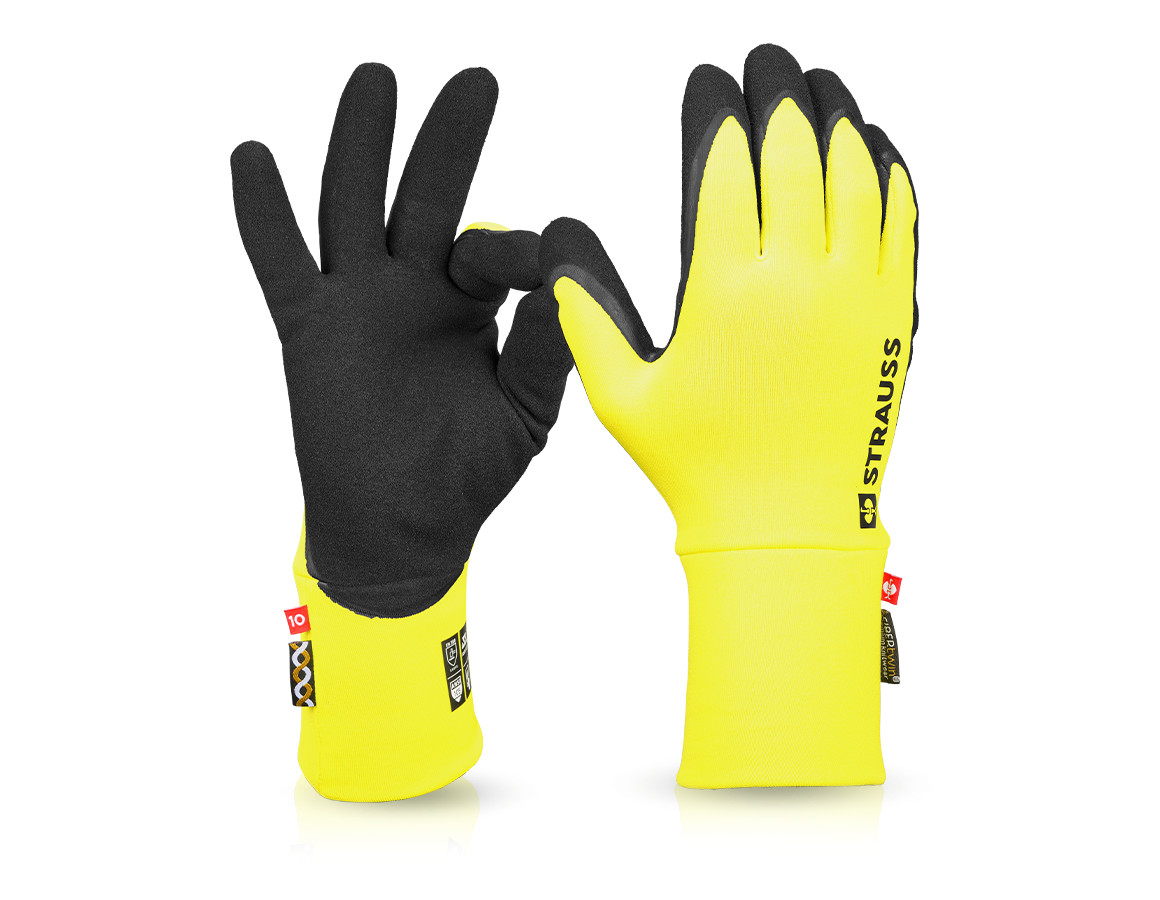 Beschichtet: e.s. Nitril-Handschuhe FIBERTWIN®Senso Grip Winter + acidgelb/schwarz