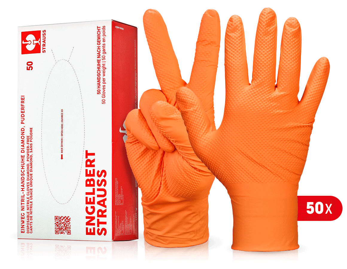 Einweghandschuhe: Einweg Nitril-Handschuhe Diamond, puderfrei + orange