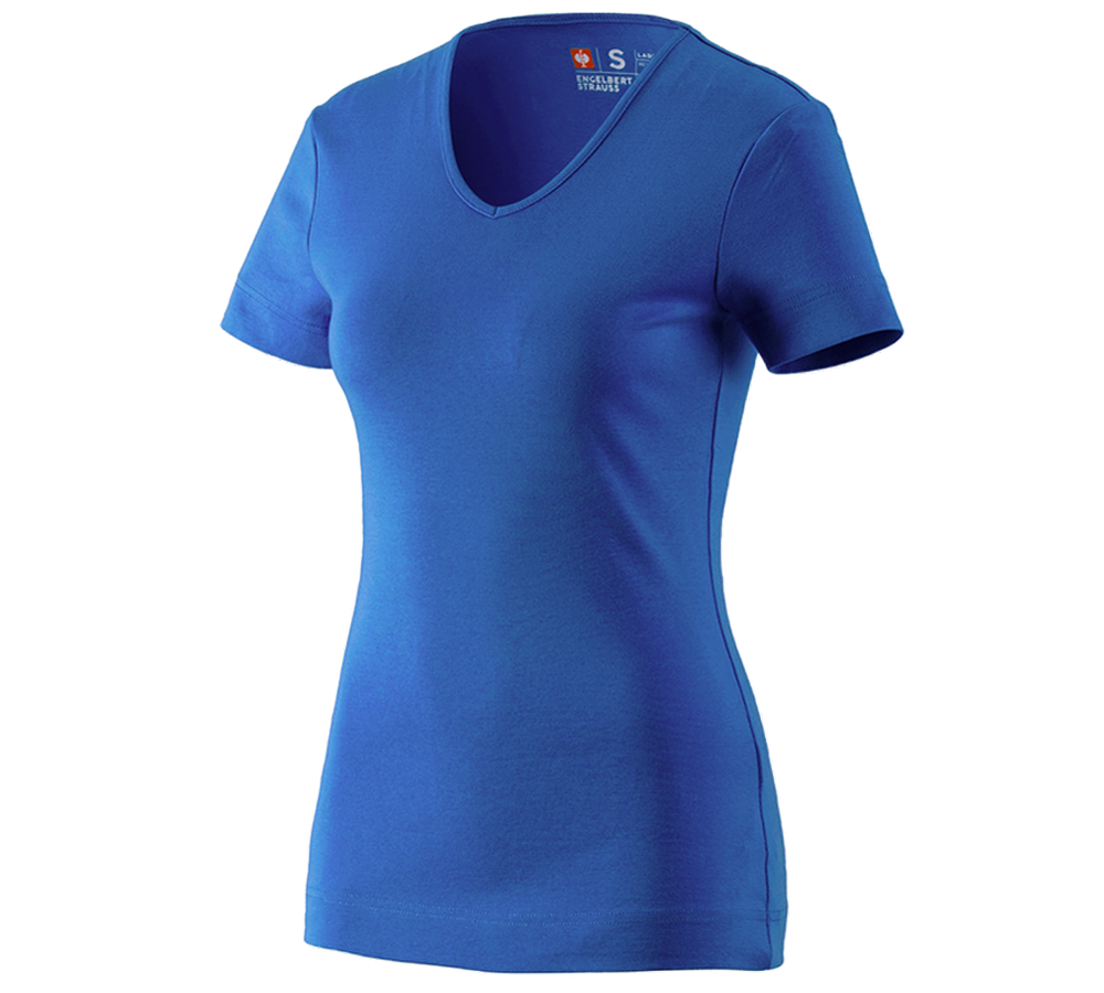 Topics: e.s. T-shirt cotton V-Neck, ladies' + gentianblue