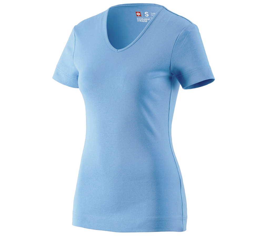 Gartenarbeit: e.s. T-Shirt cotton V-Neck, Damen + azurblau