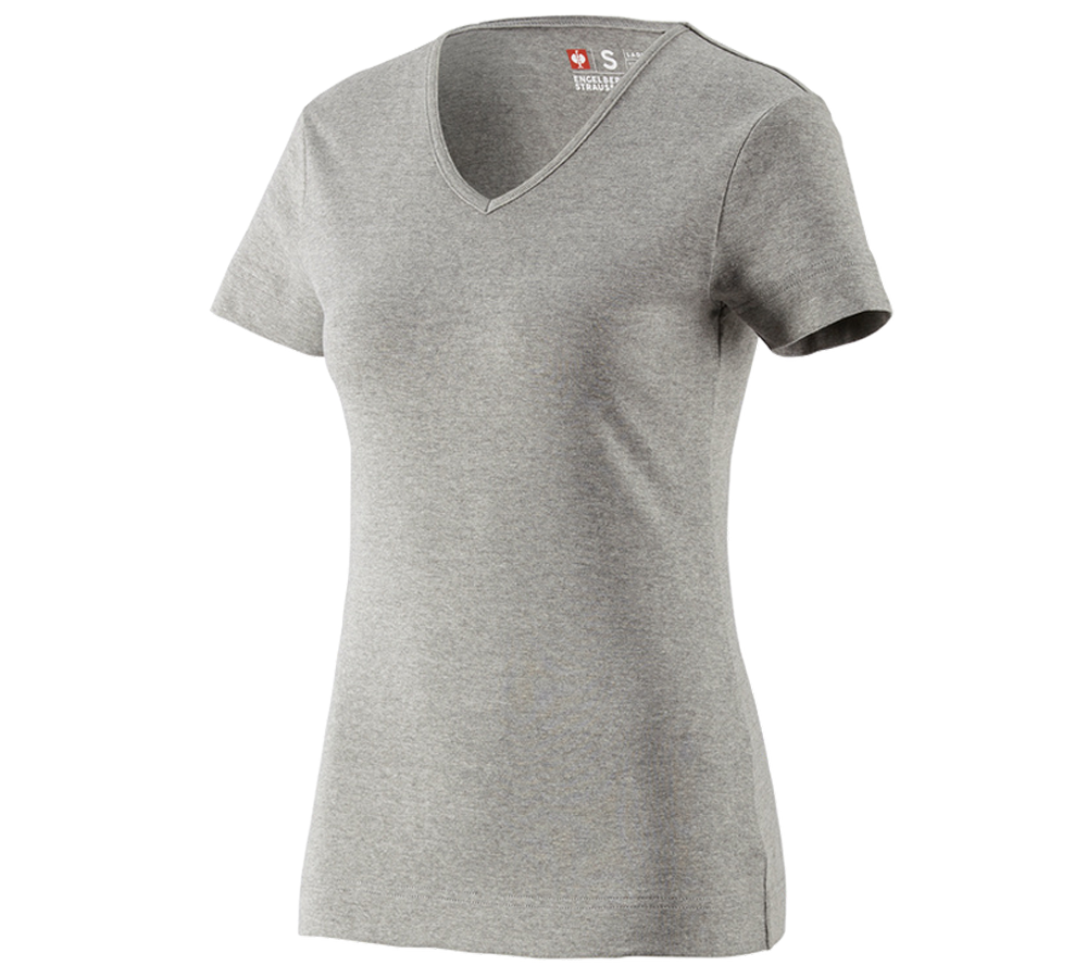 Topics: e.s. T-shirt cotton V-Neck, ladies' + grey melange