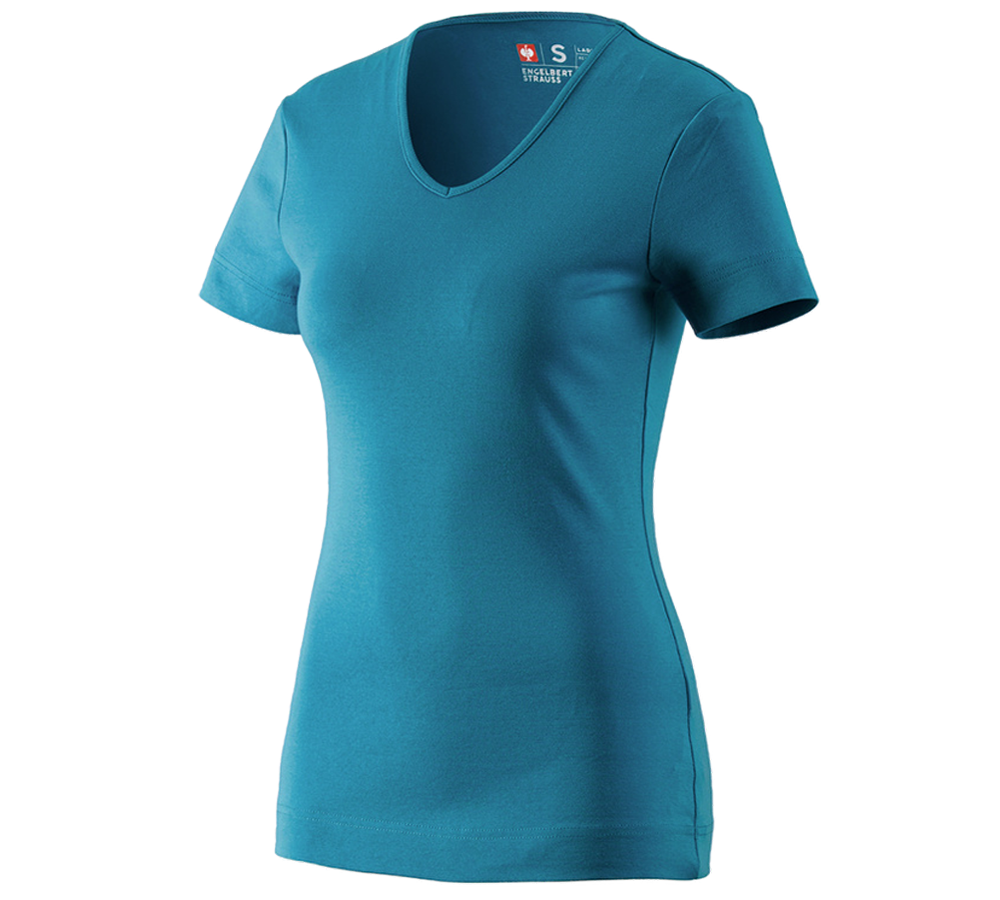 Topics: e.s. T-shirt cotton V-Neck, ladies' + petrol