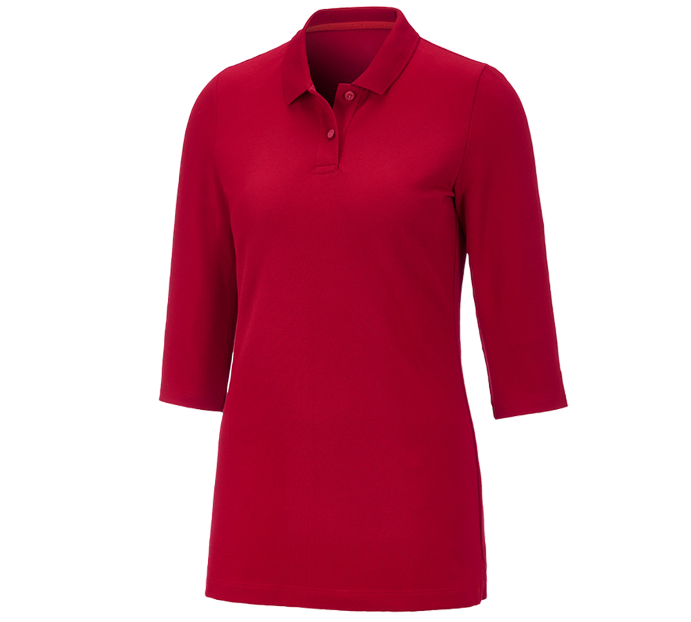 Themen: e.s. Piqué-Polo 3/4 Arm cotton stretch, Damen + feuerrot