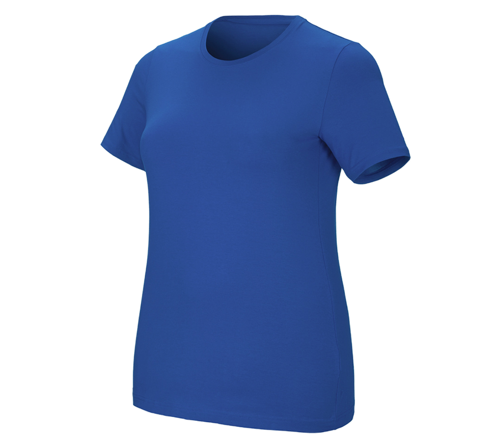Topics: e.s. T-shirt cotton stretch, ladies', plus fit + gentianblue