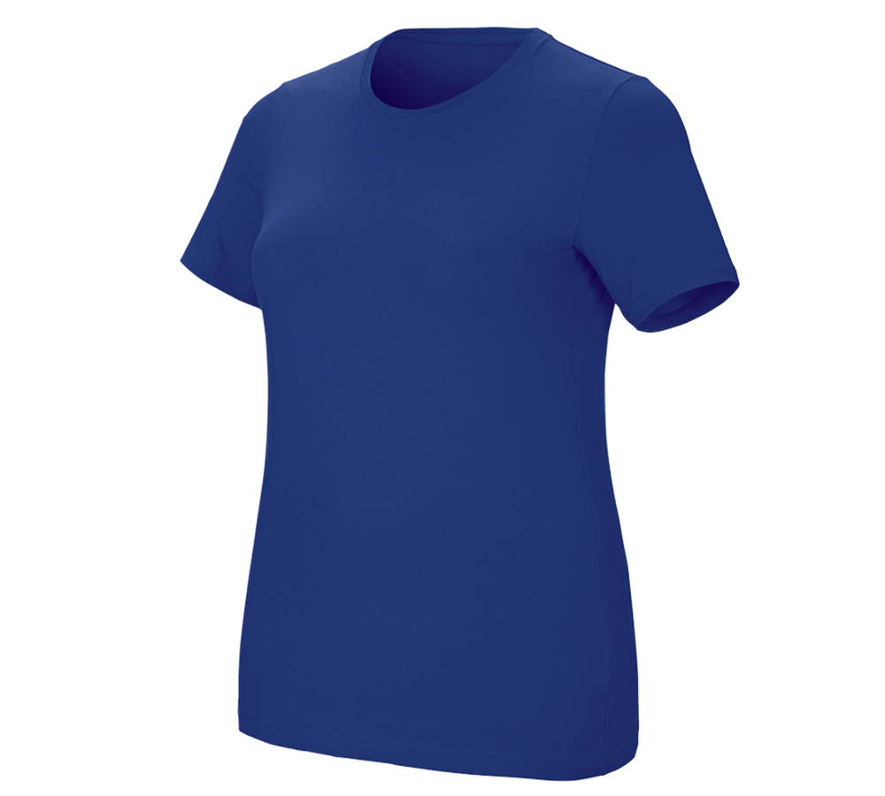Topics: e.s. T-shirt cotton stretch, ladies', plus fit + royalblue