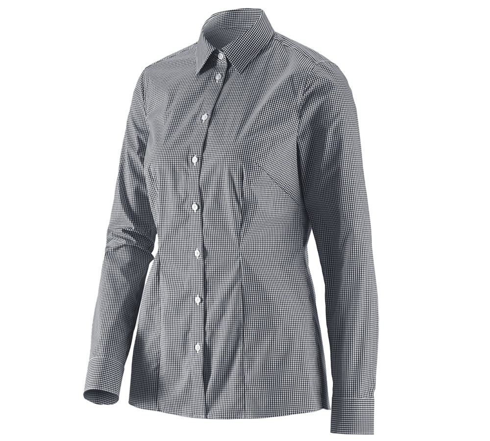 Themen: e.s. Business Bluse cotton stretch, Damen reg. fit + schwarz kariert