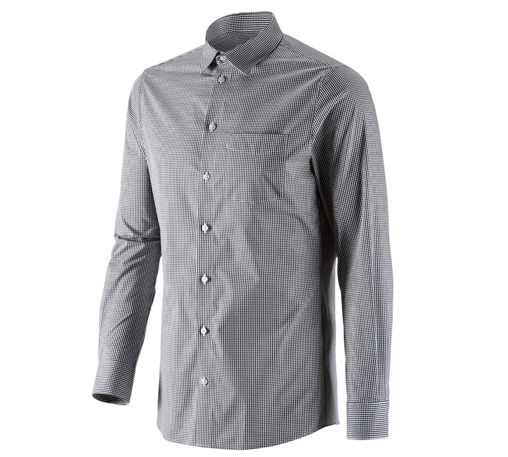 Themen: e.s. Business Hemd cotton stretch, slim fit + schwarz kariert